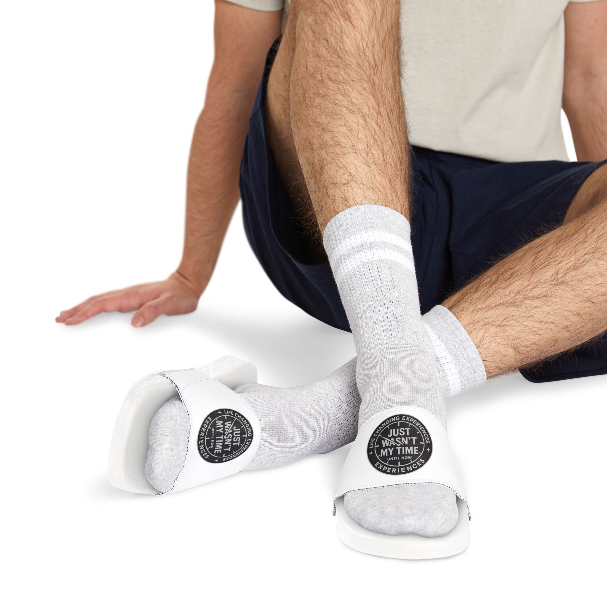 Men's Slide Sandals — "Just Wasn't My Time" Removable-Logo Casual Slides