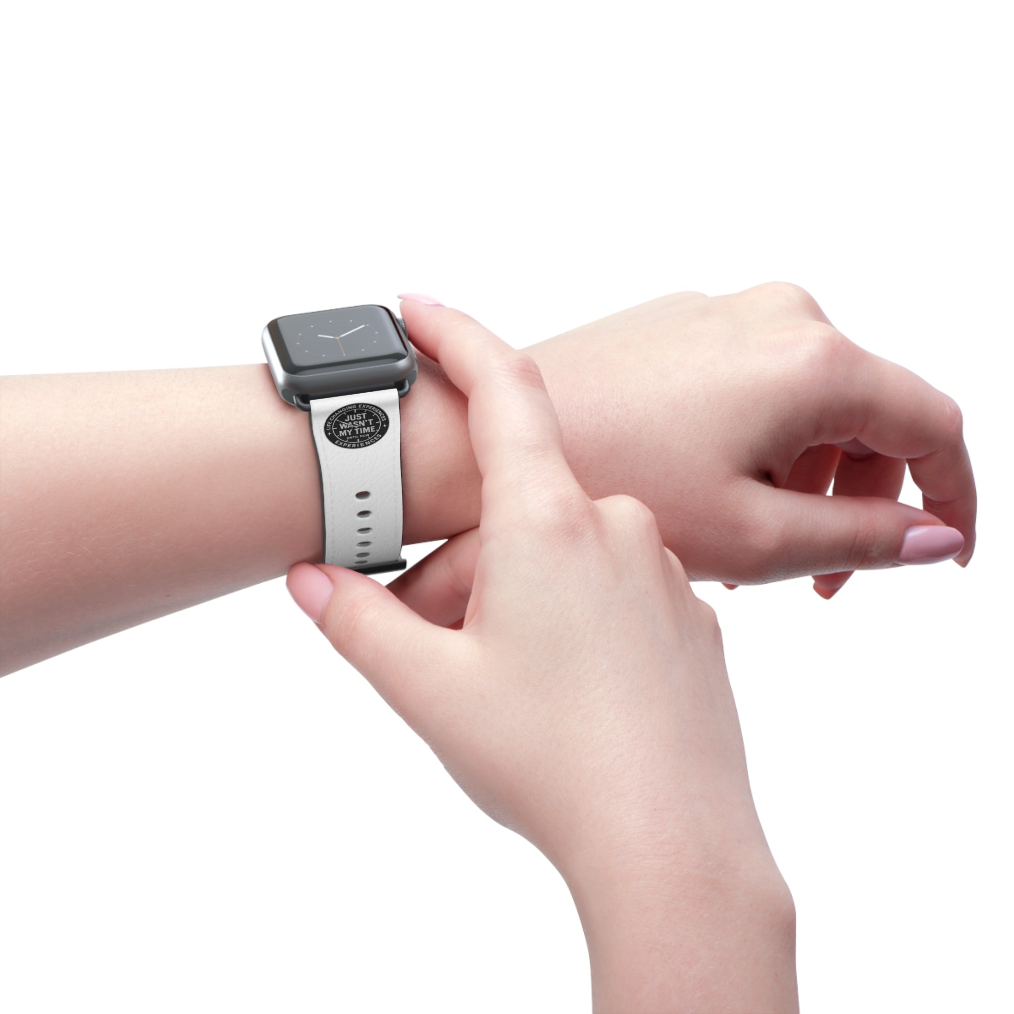 White Leather Watch Band with 'Just Wasn't My Time' Accent — Replacement Strap for Smartwatch