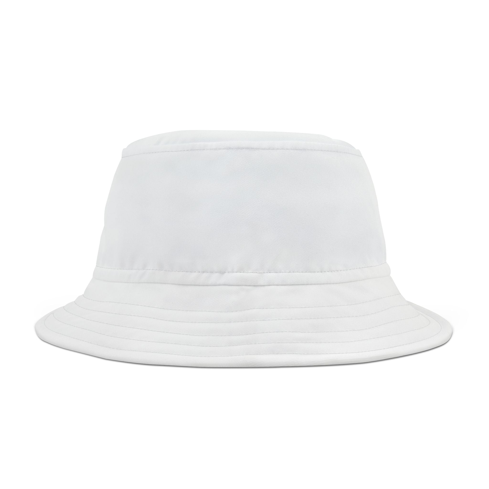White Bucket Hat with 'Just Ask — Any Time' Vintage Patch — Casual Sun & Travel Cap