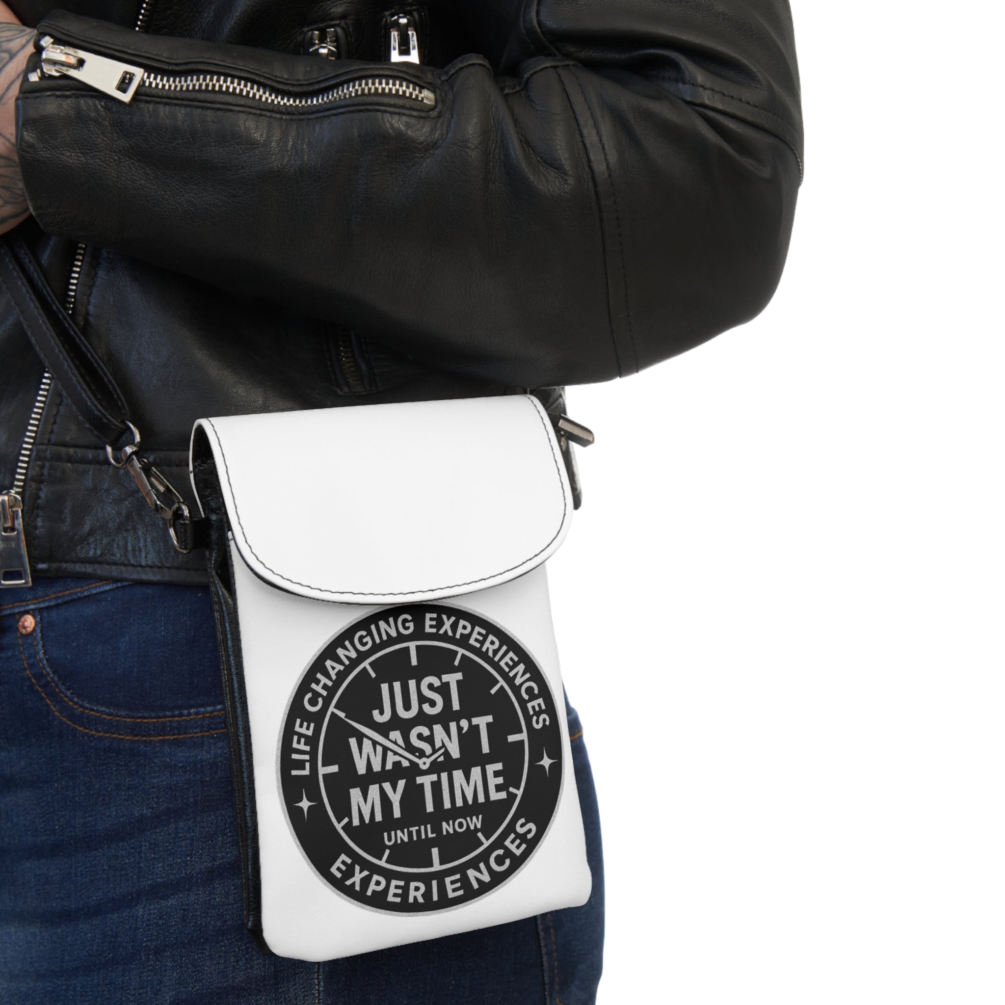 Small Cell Phone Wallet — Crossbody Phone Pouch with "Just Wasn't My Time" Badge